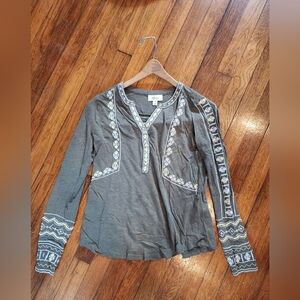 Style & Co Olive Green Embroidered Cotton Blouse Sz SP